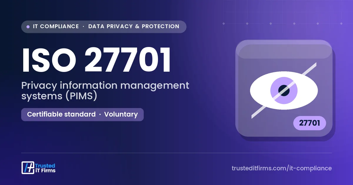 ISO 27701 guide thumbnail: privacy eye symbol on a purple background with the privacy information management system title