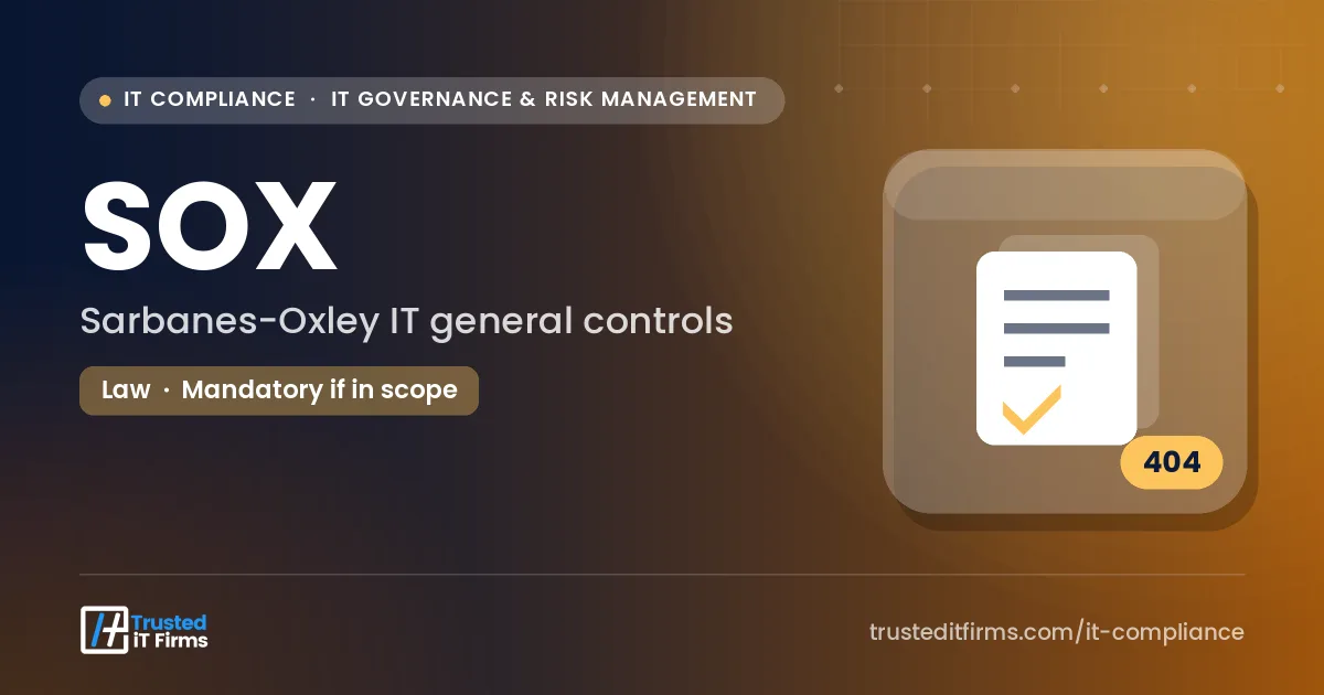 SOX guide thumbnail: financial controls document on an orange background with the Sarbanes-Oxley Act IT general controls title